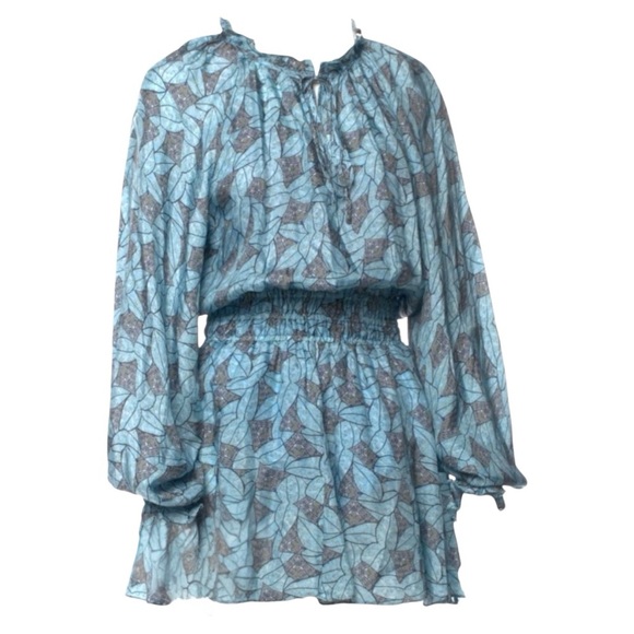 RAMY BROOK Tatum Leaf Floral Print Long Sleeve Pleated Ruffle Mini Dress Medium - Picture 7 of 11
